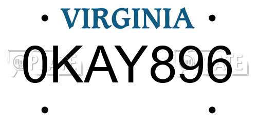 0KAY896 Virginia License Plate