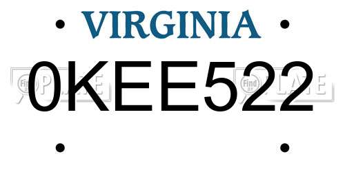 0KEE522 Virginia License Plate