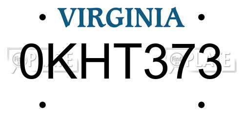 0KHT373 Virginia License Plate