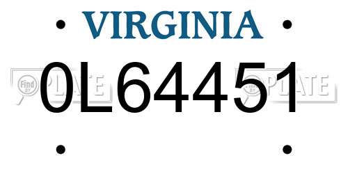 0L64451 Virginia License Plate
