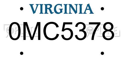 0MC5378 Virginia License Plate