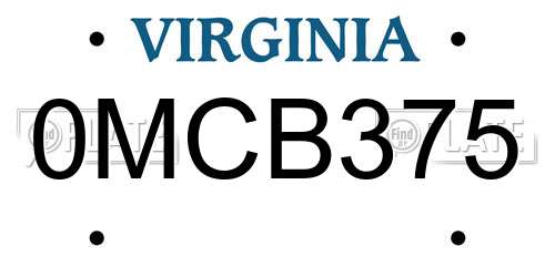 0MCB375 Virginia License Plate