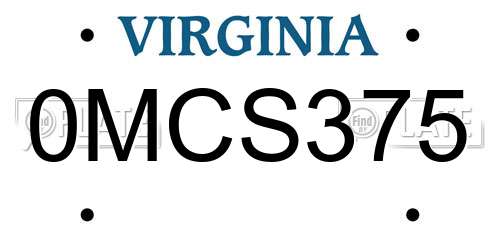 0MCS375 Virginia License Plate