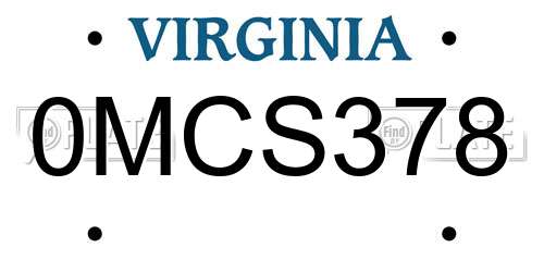 0MCS378 Virginia License Plate