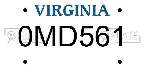 0MD561 Virginia License Plate