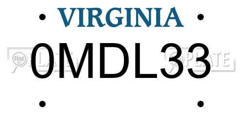 0MDL33 Virginia License Plate