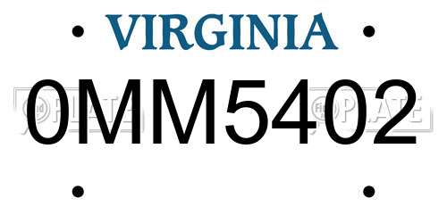 0MM5402 Virginia License Plate