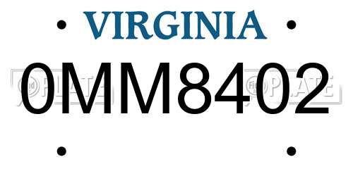 0MM8402 Virginia License Plate