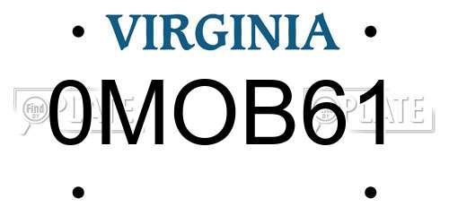 0MOB61 Virginia License Plate