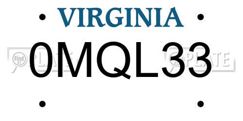 0MQL33 Virginia License Plate