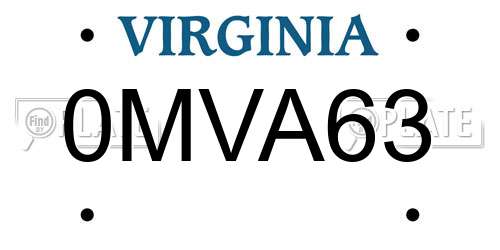 0MVA63 Virginia License Plate