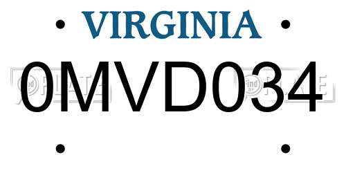 0MVD034 Virginia License Plate