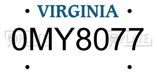 0MY8077 Virginia License Plate