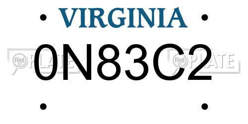 0N83C2 Virginia License Plate