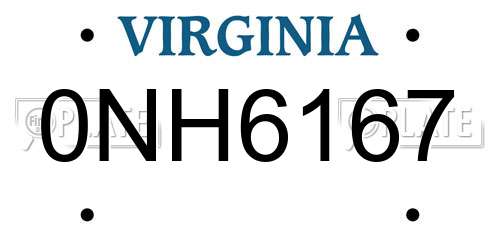 0NH6167 Virginia License Plate