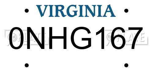 0NHG167 Virginia License Plate