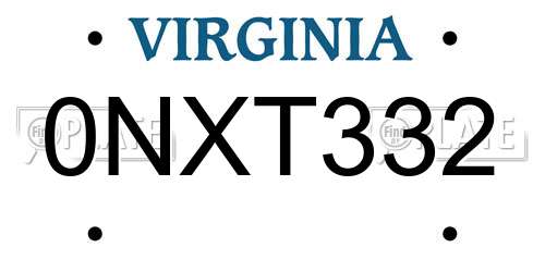 0NXT332 Virginia License Plate