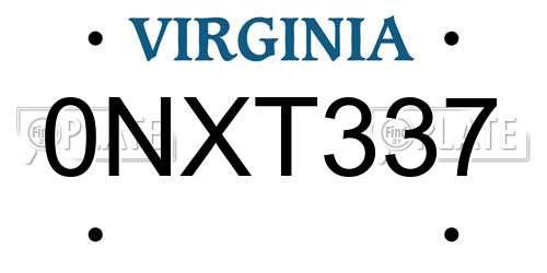 0NXT337 Virginia License Plate