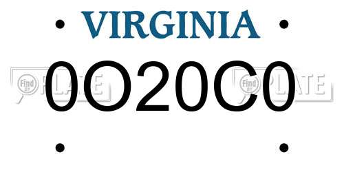 0O20C0 Virginia License Plate