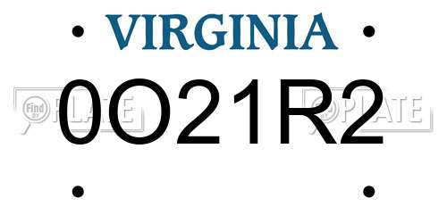 0O21R2 Virginia License Plate