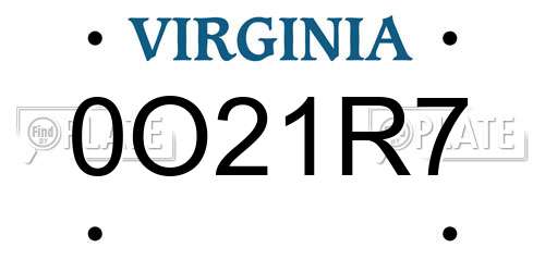 0O21R7 Virginia License Plate