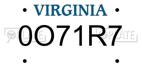 0O71R7 Virginia License Plate