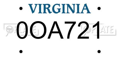 0OA721 Virginia License Plate