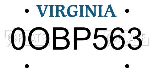0OBP563 Virginia License Plate