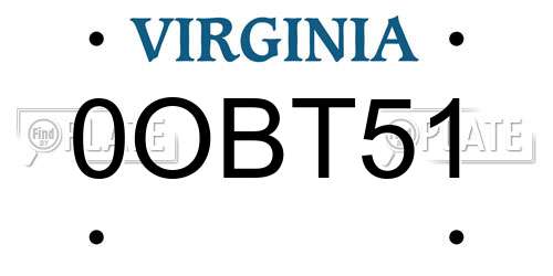 0OBT51 Virginia License Plate