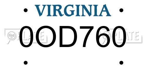 0OD760 Virginia License Plate