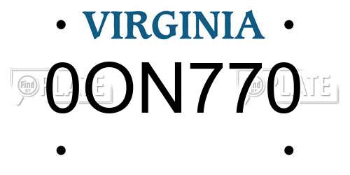 0ON770 Virginia License Plate