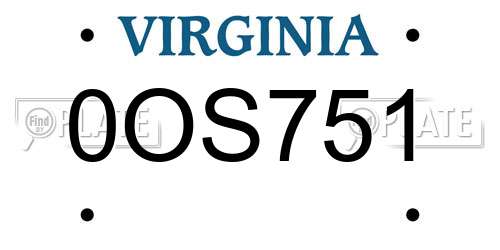 0OS751 Virginia License Plate