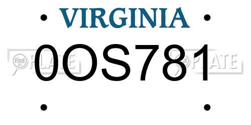 0OS781 Virginia License Plate