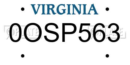 0OSP563 Virginia License Plate