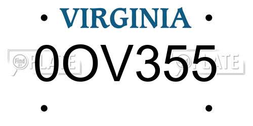 0OV355 Virginia License Plate