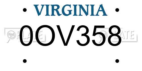 0OV358 Virginia License Plate