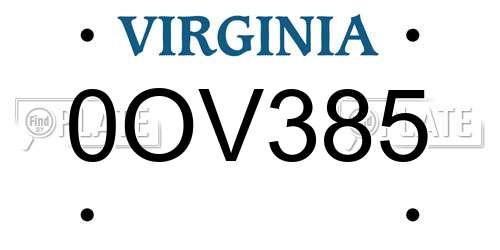 0OV385 Virginia License Plate