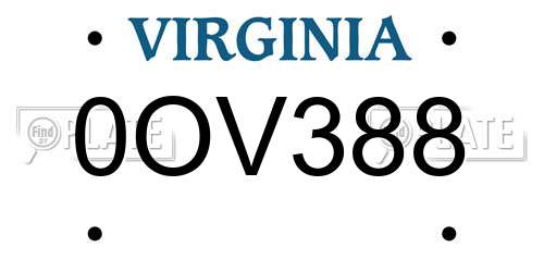 0OV388 Virginia License Plate
