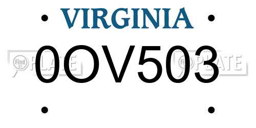0OV503 Virginia License Plate