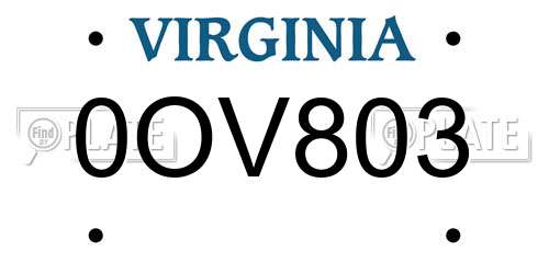 0OV803 Virginia License Plate