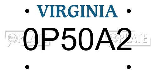0P50A2 Virginia License Plate