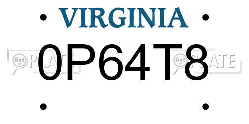 0P64T8 Virginia License Plate