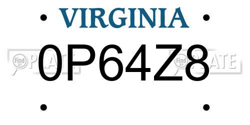 0P64Z8 Virginia License Plate