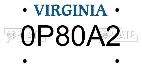 0P80A2 Virginia License Plate