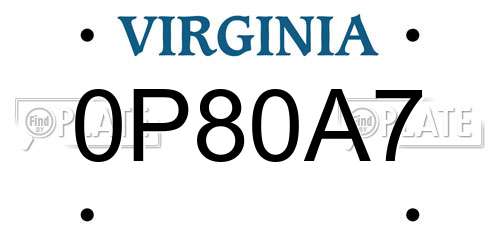 0P80A7 Virginia License Plate