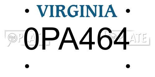 0PA464 Virginia License Plate