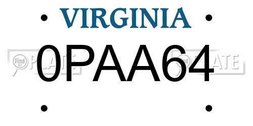 0PAA64 Virginia License Plate