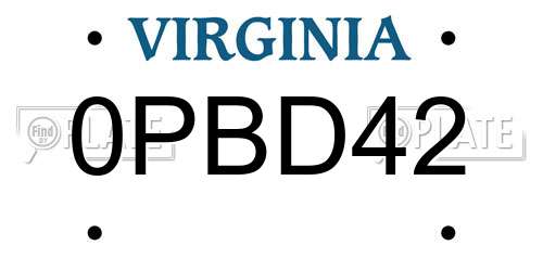 0PBD42 Virginia License Plate