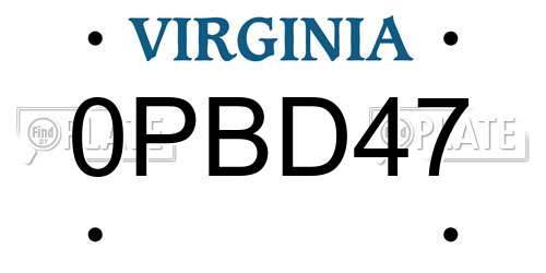 0PBD47 Virginia License Plate