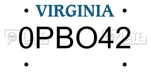0PBO42 Virginia License Plate